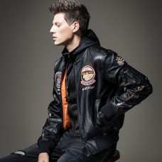 NETERO Men's Fake Leather Jacket Embroidery Fashion Jacket