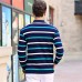 NETERO Men's Polo Shirt Long Sleeve Cotton Striprd Autumn Winter 