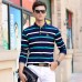 NETERO Men's Polo Shirt Long Sleeve Cotton Striprd Autumn Winter 