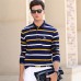 NETERO Men's Polo Shirt Long Sleeve Cotton Striprd Autumn Winter 