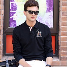 NETERO Men's Polo Shirt Long Sleeve Embroidery Cotton Autumn Winter 