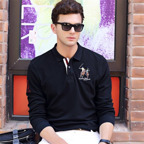 NETERO Men's Polo Shirt Long Sleeve Embroidery Cotton Autumn Winter 